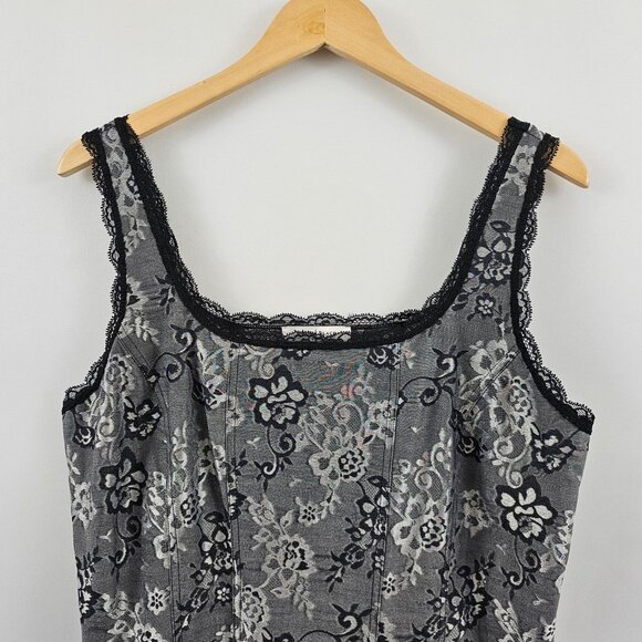 WHBM Tank Top XL Black Lace Silver Gray Floral Dressy Holiday Whimsigoth Grunge - Picture 6 of 11